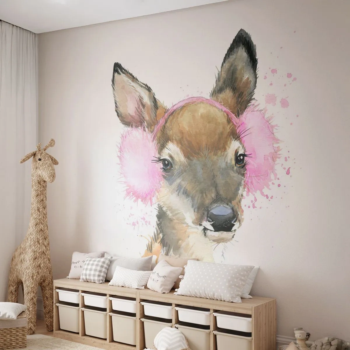 Fototapeta Samoprzylepna Deluxe Sticker - I mróz już niestraszny - Dla Dzieci, Sarna, Grafika - 350x256 cm