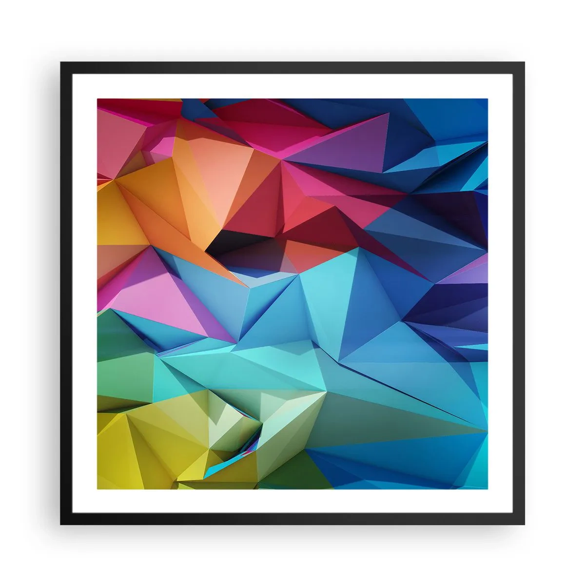 Plakat w czarnej ramie - Tęczowe origami - 60x60 cm