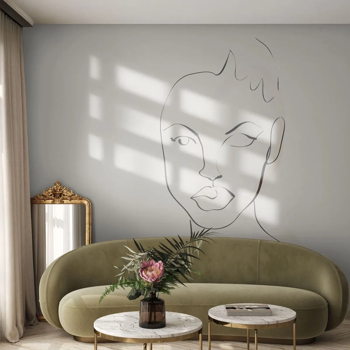 Fototapeta Premium Sand - Minimalistyczny portret kobiety w szkicowym stylu - 100x70cm - Zarys zmysłowości - Nowoczesna dekoracja ścienna do salonu, kuchni i sypialni ARTTOR