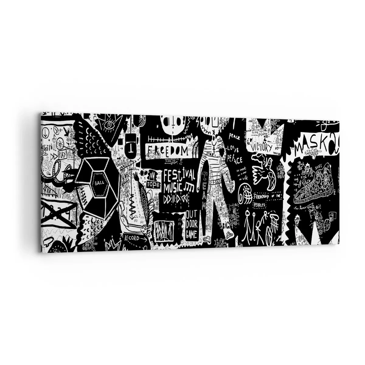 Obraz na płótnie - Czarno-biały kolaż inspirowany sztuką uliczną - 120x50cm - Duchowej młodości prawa i radości - Nowoczesna dekoracja ścienna do salonu i sypialni ARTTOR