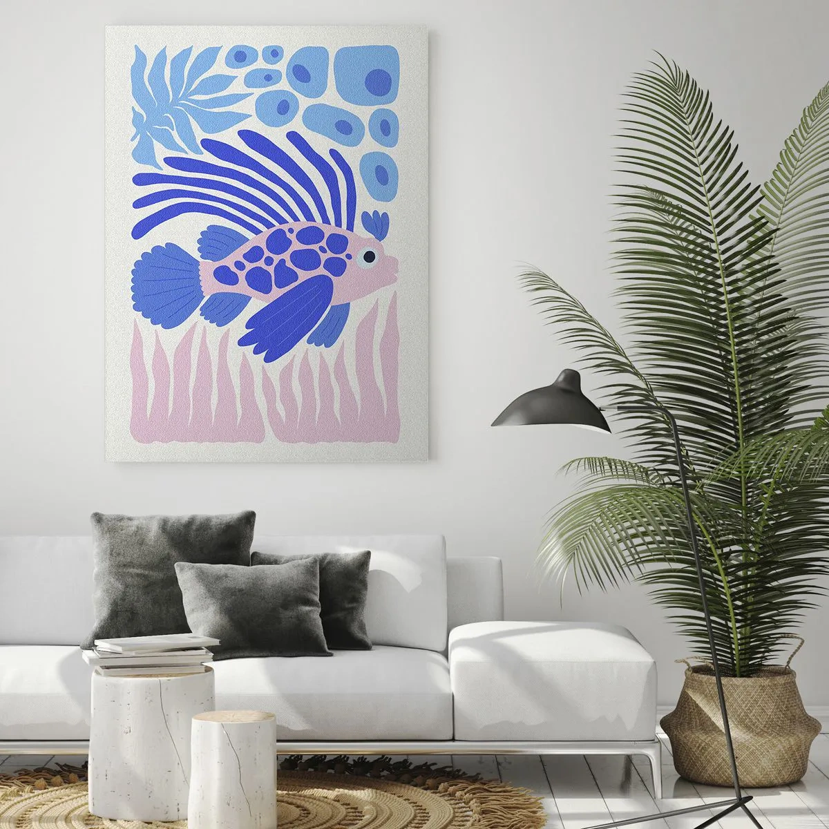 Obraz na szkle - Dekoracyjna ilustracja kolorowej ryby w stylu abstrakcyjnym - 80x120cm - W swoim żywiole - Nowoczesna dekoracja ścienna do salonu i sypialni ARTTOR