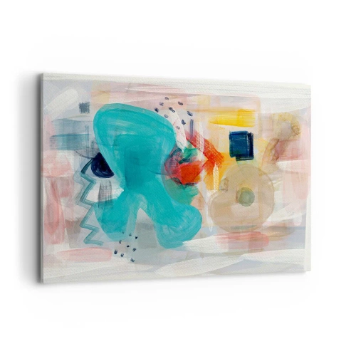 Obraz na płótnie - Abstrakcyjne kształty i kolory tworzące dynamiczną kompozycję - 100x70cm - Kolorowa gra - Nowoczesna dekoracja ścienna do salonu, kuchni i sypialni ARTTOR