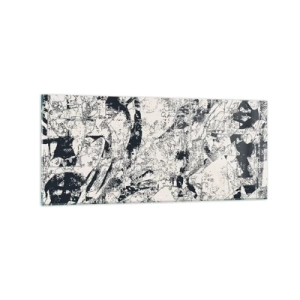 Obraz na szkle - Abstrakcyjna kompozycja w czerni i bieli z dynamicznym układem - 120x50cm - Przenikanie przeciwieństw - Nowoczesna dekoracja ścienna do salonu i sypialni ARTTOR