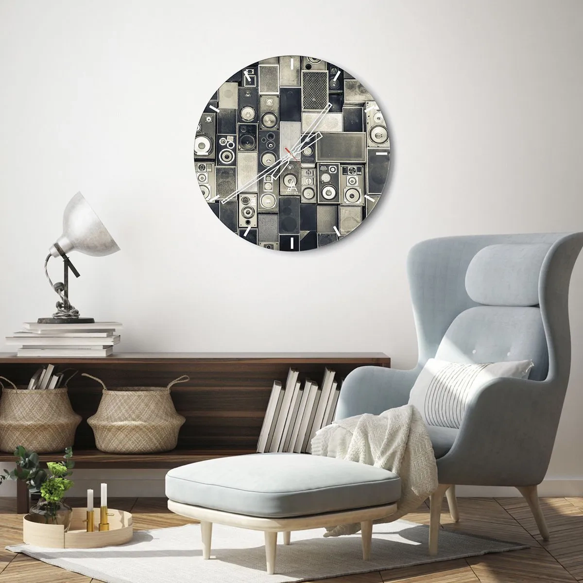Zegar ścienny - Zestaw głośników w stylu retro - 30x30cm - I wszystko gra - Nowoczesna dekoracja ścienna do salonu, kuchni i sypialni ARTTOR