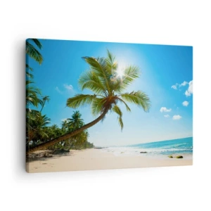 Obraz na płótnie - Plaża z palmami w tropikalnym krajobrazie - 70x50cm - Nie pokazywać nikomu - Nowoczesna dekoracja ścienna do salonu i sypialni ARTTOR