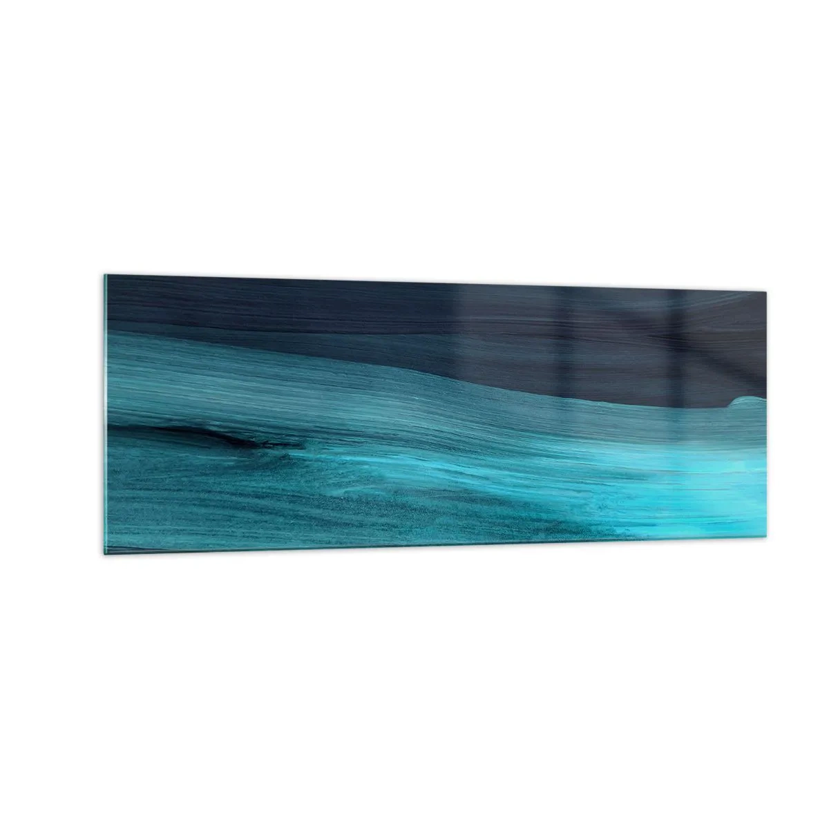 Obraz na szkle - Subtelne abstrakcyjne fale w ciemnych odcieniach błękitu - 140x50cm - Popłyń z nurtem - Nowoczesna dekoracja ścienna do salonu i sypialni ARTTOR