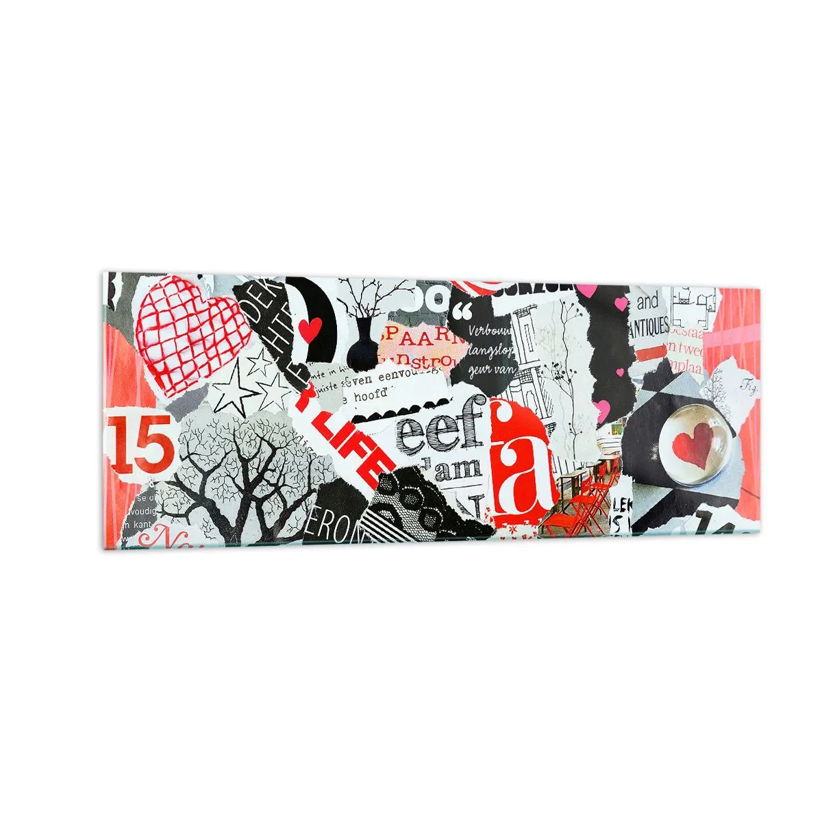 Obraz na szkle - Kolorowy kolaż z napisami, sercami i grafikami - 140x50cm - Hipsterski kolaż - Nowoczesna dekoracja ścienna do salonu i sypialni ARTTOR