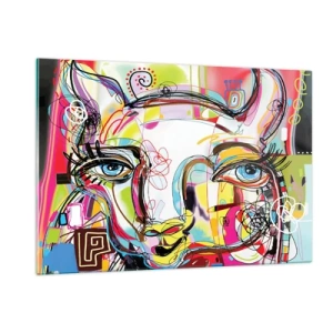 Obraz na szkle - Abstrakcyjny obraz kociej twarzy w kolorowej ekspresji artystycznej - 120x80cm - Bogactwo kociej matury - Nowoczesna dekoracja ścienna do salonu, kuchni i sypialni ARTTOR