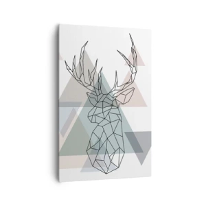 Obraz na płótnie - Geometryczny jeleń na tle pastelowych trójkątów - 80x120cm - W geometrycznym lesie - Nowoczesna dekoracja ścienna do salonu i sypialni ARTTOR