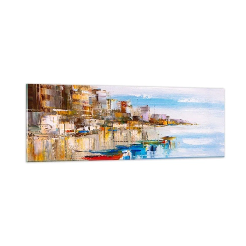 Obraz na szkle - Wielobarwna miejska przystań - 90x30 cm