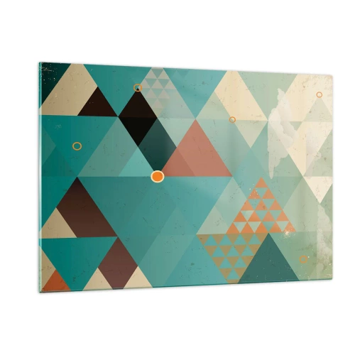 Obraz na szkle - Geometria w odcieniach turkusu i brązu z trójkątami - 120x80cm - Jedność wielości, wielość jedności - Nowoczesna dekoracja ścienna do salonu, kuchni i sypialni ARTTOR