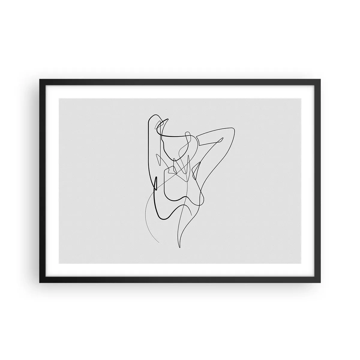 Plakat w czarnej ramie - Minimalistyczny kontur kobiecej sylwetki - 70x50cm - Naprawdę, jaka jesteś... - Nowoczesna dekoracja ścienna do salonu i sypialni ARTTOR