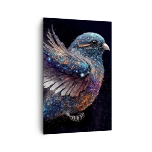 Obraz na płótnie - Wróbel w kosmicznym stylu z diamentowym połyskiem - 80x120cm - Diamentowy wróbel - Nowoczesna dekoracja ścienna do salonu i sypialni ARTTOR
