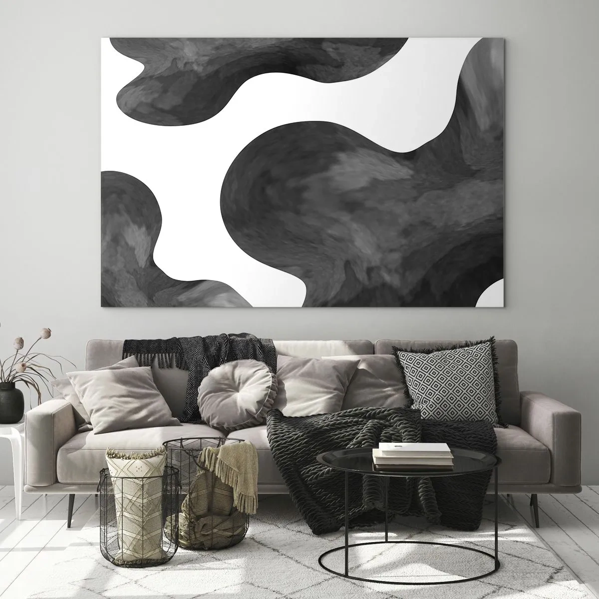 Obraz na szkle - Abstrakcyjne kształty w czarno-białej tonacji - 120x80cm - Droga Mleczna - Nowoczesna dekoracja ścienna do salonu, kuchni i sypialni ARTTOR
