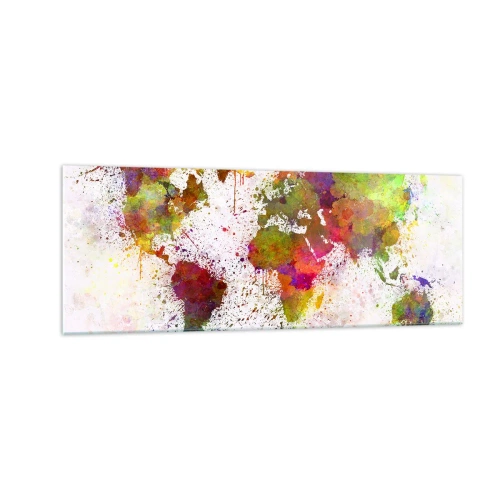 Obraz na szkle - Kolorowa mapa świata w abstrakcyjnej stylistyce - 140x50cm - Jakoś tak samo wyszło - Nowoczesna dekoracja ścienna do salonu i sypialni ARTTOR