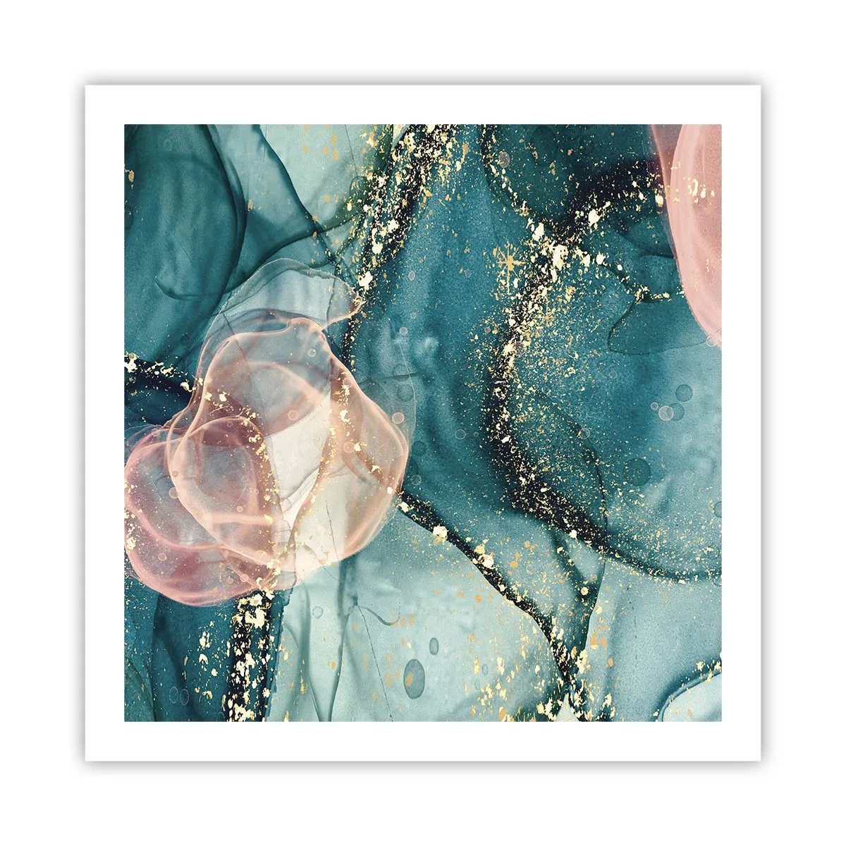 Plakat - Jedwabny błękit, tiulowy róż - 60x60 cm