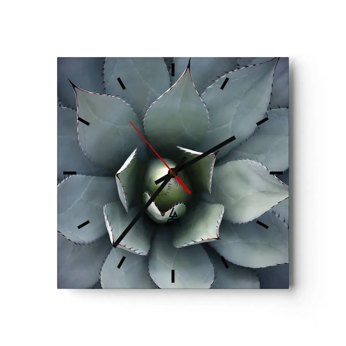 Zegar ścienny - Zbliżenie na rozetę agawy w delikatnych odcieniach zieleni - 30x30cm - Wabi i przestrzega - Nowoczesna dekoracja ścienna do salonu i sypialni ARTTOR