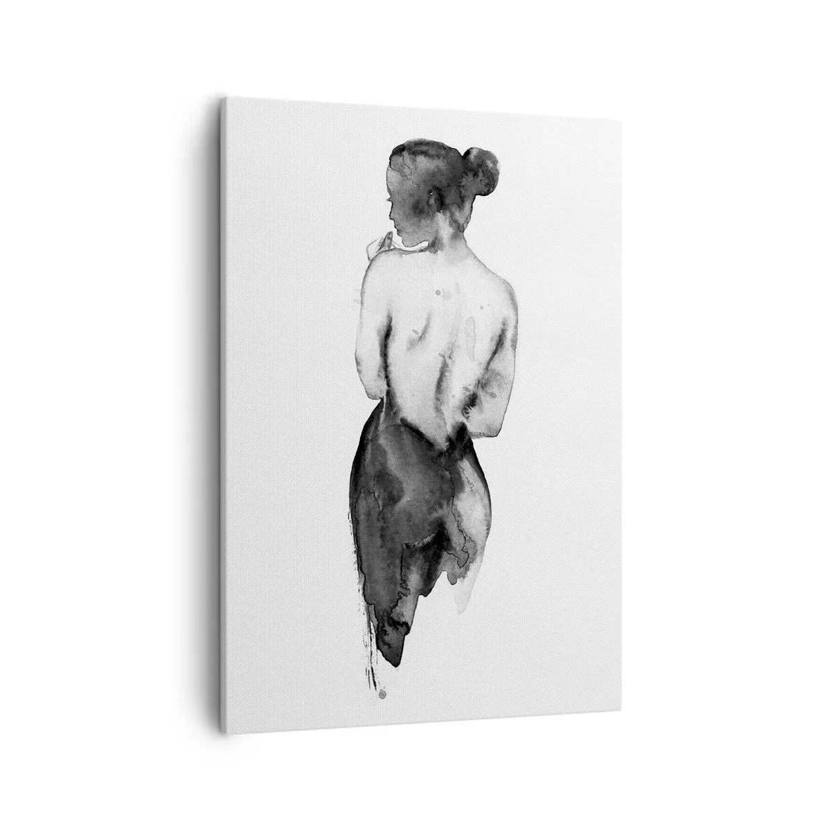 Obraz na płótnie - Sylwetka kobiety w stylu akwarelowym w odcieniach czerni i bieli - 50x70cm - Przy niej świat znika - Nowoczesna dekoracja ścienna do salonu, kuchni i sypialni ARTTOR