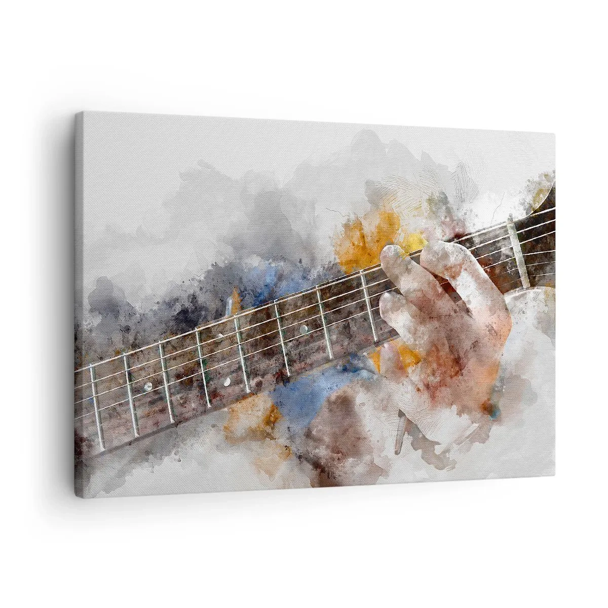 Obraz na płótnie - Abstrakcyjny obraz ręki grającej na gitarze - 70x50cm - Poezja między strunami - Nowoczesna dekoracja ścienna do salonu i sypialni ARTTOR