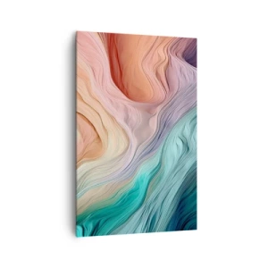 Obraz na płótnie - Abstrakcyjne fale w pastelowych i tęczowych kolorach - 80x120cm - Tęczowa fala - Nowoczesna dekoracja ścienna do salonu i sypialni ARTTOR