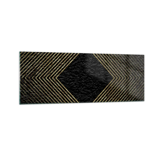 Obraz na szkle - Czarne tło z geometrycznym wzorem złotych linii - 140x50cm - Geometria w stylu glamour - Nowoczesna dekoracja ścienna do salonu i sypialni ARTTOR