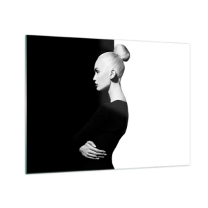Obraz na szkle - Czarno-biały portret kobiety w eleganckim koku - 70x50cm - Po prostu kobieta - Nowoczesna dekoracja ścienna do salonu i sypialni ARTTOR