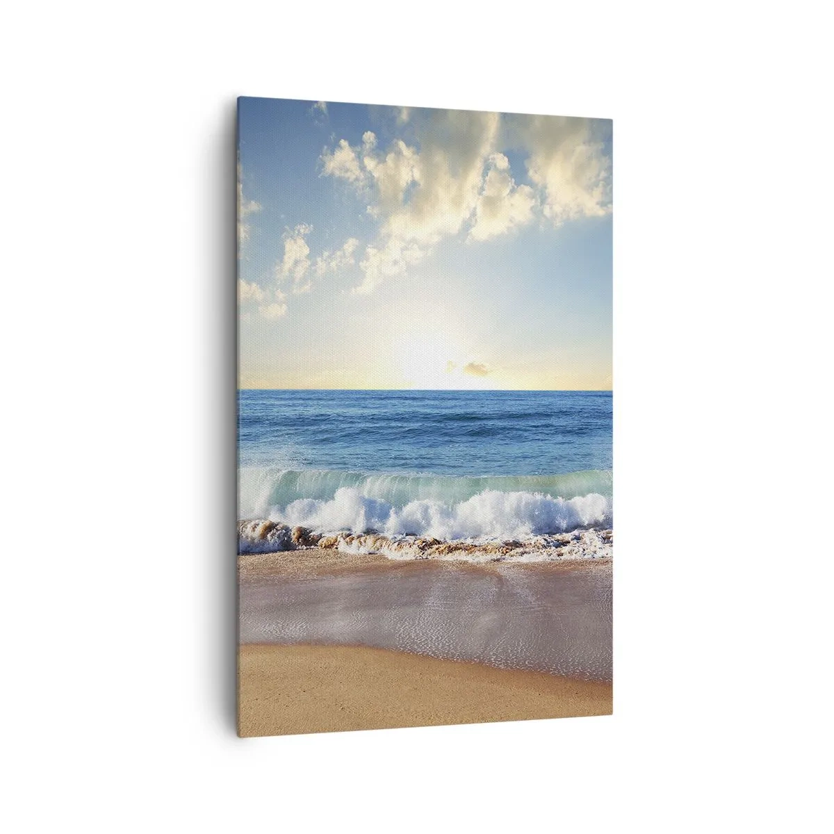 Obraz na płótnie - Słoneczna plaża z falami rozbijającymi się o brzeg - 80x120cm - Ruch i bezruch zarazem - Nowoczesna dekoracja ścienna do salonu i sypialni ARTTOR