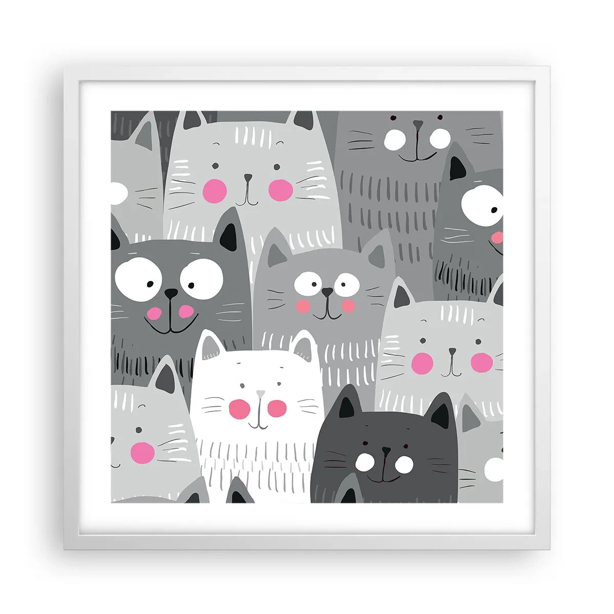 Plakat w białej ramie - Koci świat - 50x50 cm