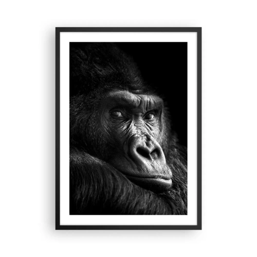 Plakat w czarnej ramie - Portret goryla na czarnym tle w wyrazistych detalach - 50x70cm - I co się patrzysz? - Nowoczesna dekoracja ścienna do salonu i sypialni ARTTOR