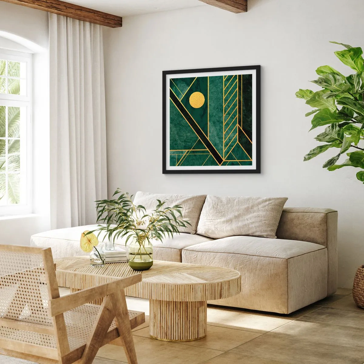 Plakat w czarnej ramie - Dynamika złota i lazuru - 40x40 cm