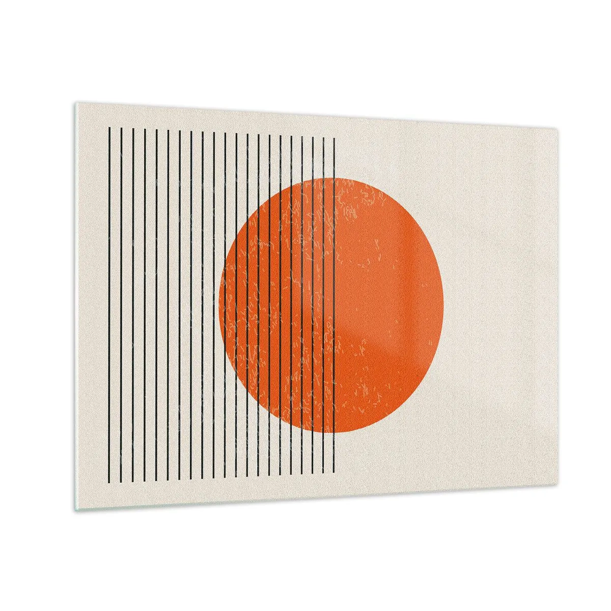 Obraz na szkle - Geometryczna kompozycja z pomarańczowym kołem i liniami - 70x50cm - Zawsze słońce - Nowoczesna dekoracja ścienna do salonu i sypialni ARTTOR