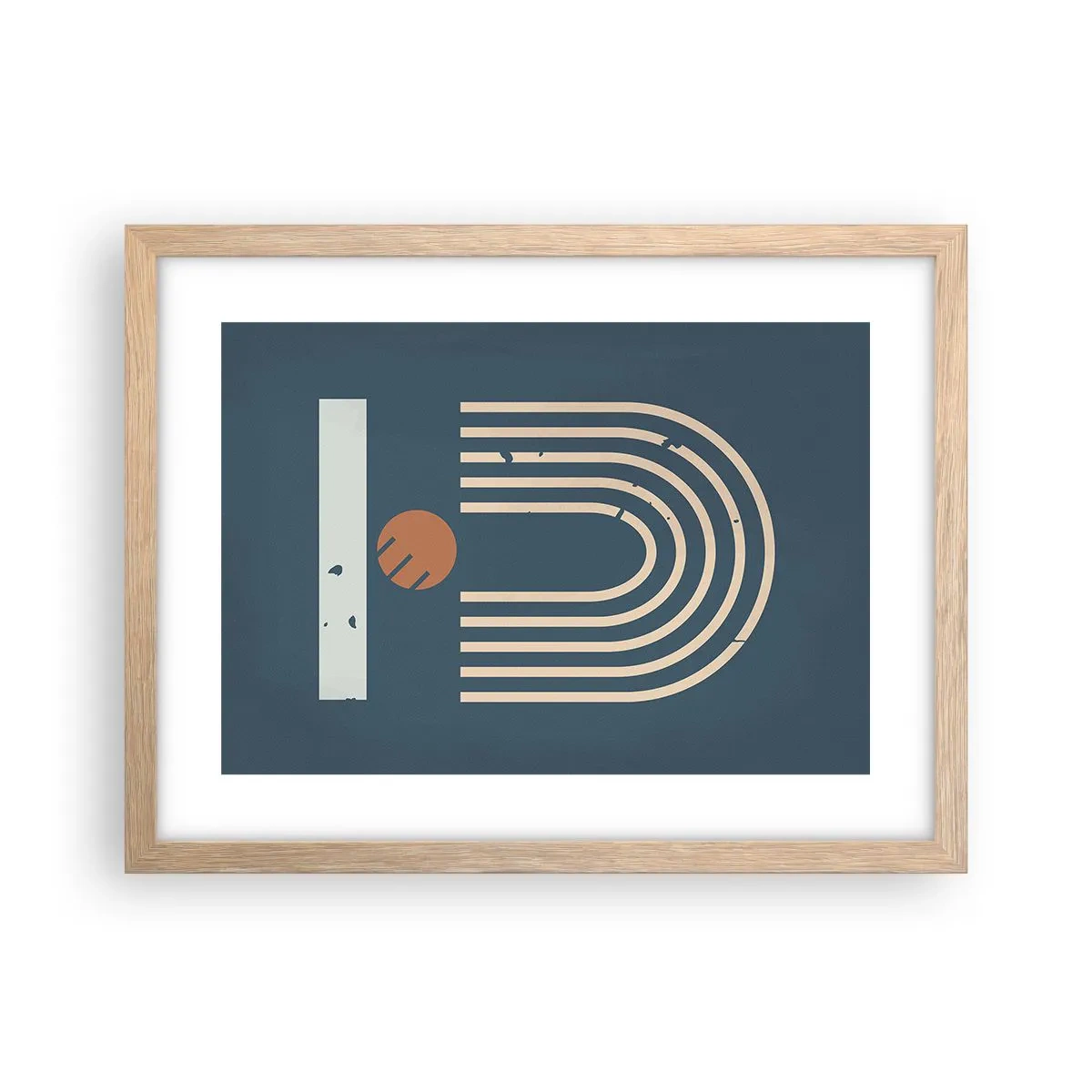 Plakat w ramie jasny dąb - Geometria na granacie - 40x30 cm