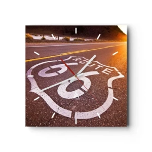 Zegar ścienny - Droga Route 66 o zachodzie słońca - 30x30cm - Słynna droga 66 - Nowoczesna dekoracja ścienna do salonu i sypialni ARTTOR