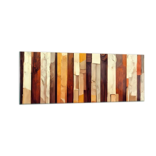 Obraz na szkle - Geometryczna kompozycja w odcieniach drewna i złota - 140x50cm - Hymn leśnych drzew - Nowoczesna dekoracja ścienna do salonu i sypialni ARTTOR