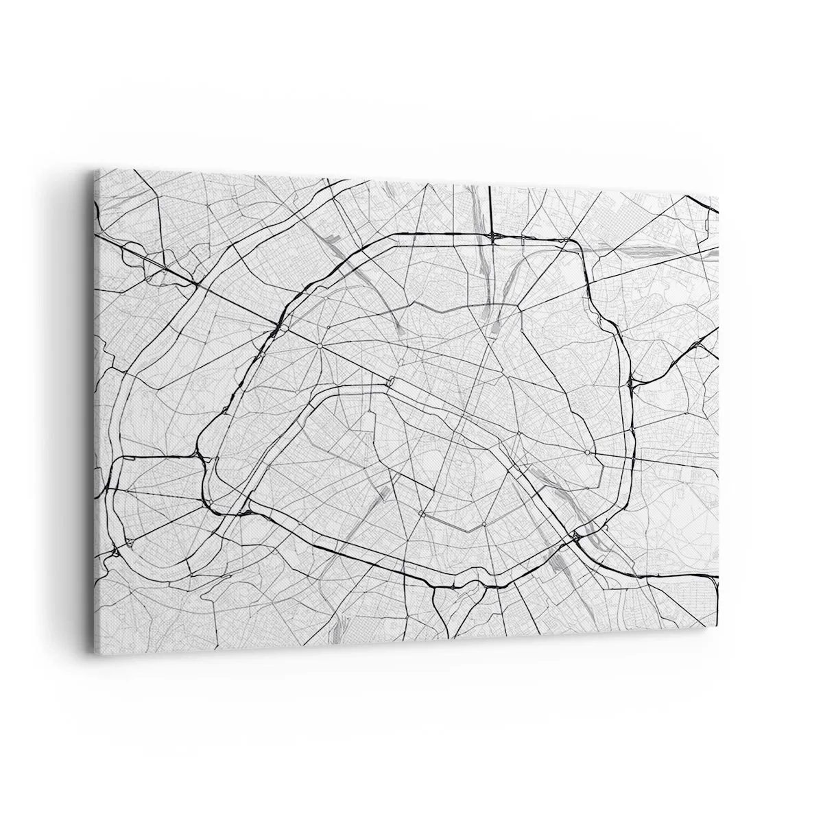 Obraz na płótnie - Minimalistyczna mapa miasta w czerni i bieli - 100x70cm - Kwiat Paryża - Nowoczesna dekoracja ścienna do salonu, kuchni i sypialni ARTTOR