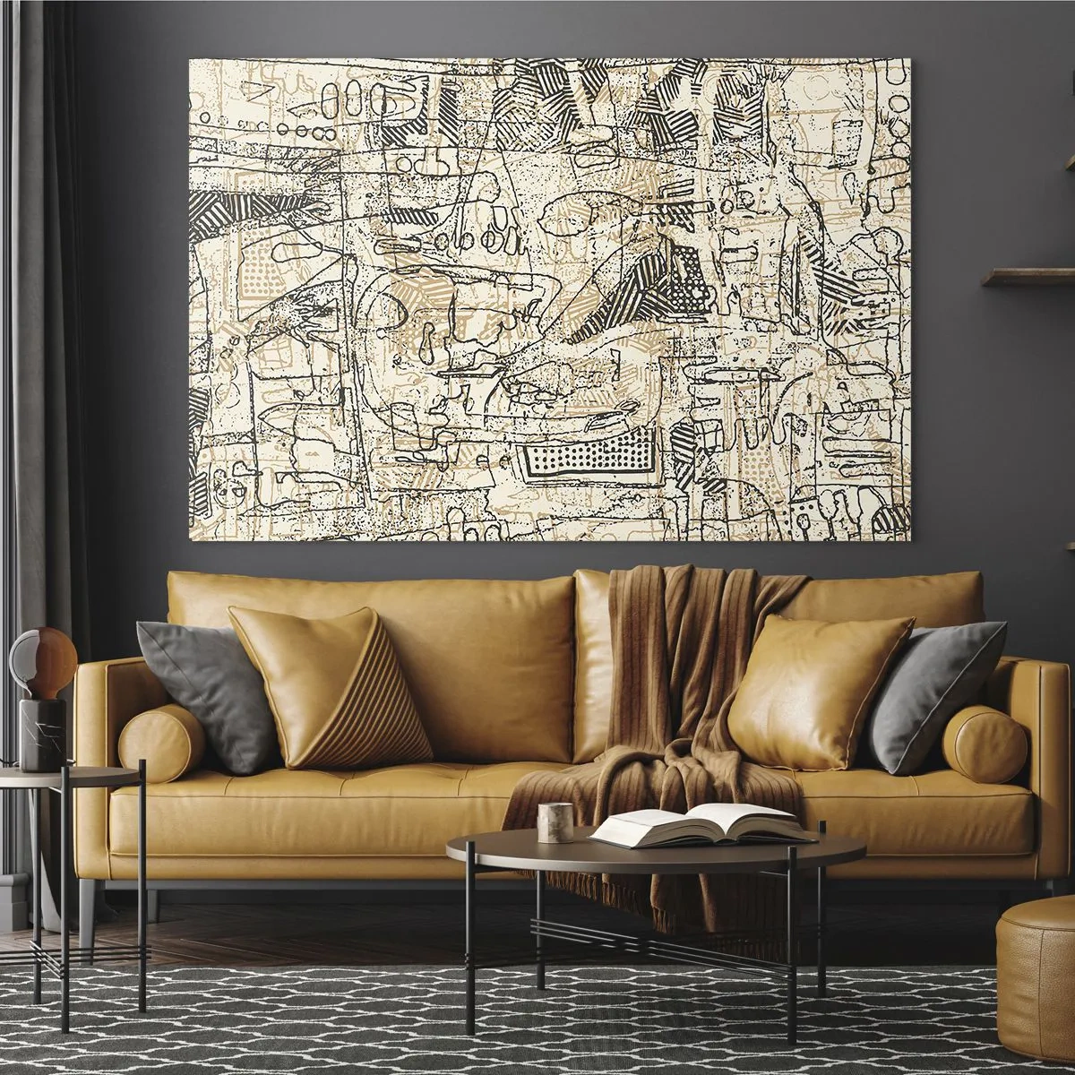 Obraz na szkle - Złożona abstrakcyjna struktura z geometrycznymi i szkicowymi wzorami - 70x50cm - Czeka na rozszyfrowanie - Nowoczesna dekoracja ścienna do salonu i sypialni ARTTOR