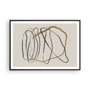 Plakat w czarnej ramie - Artystyczne linie w czerni i złocie na jasnym tle - 100x70cm - Kompozycja – taniec opętaniec - Nowoczesna dekoracja ścienna do salonu i sypialni ARTTOR