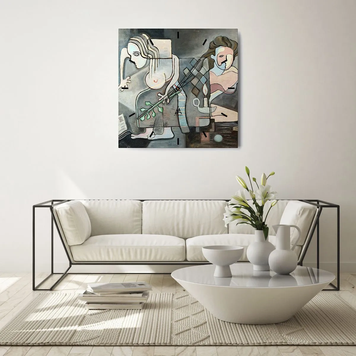 Zegar ścienny - Abstrakcyjne postacie w symbolicznej kompozycji o głębokiej treści - 30x30cm - Mozaika ducha i materii - Nowoczesna dekoracja ścienna do salonu i sypialni ARTTOR