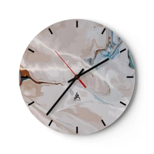 Zegar ścienny - Abstrakcyjny wzór z nutą błękitu i brązu na jasnym tle - 30x30cm - Błękitne meandry pod bielą - Nowoczesna dekoracja ścienna do salonu, kuchni i sypialni ARTTOR