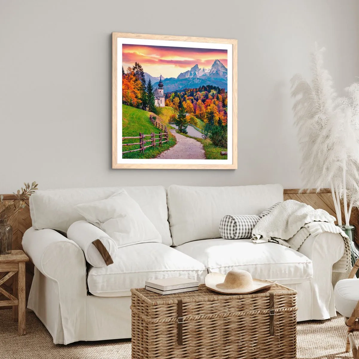 Plakat w ramie jasny dąb - Pejzaż jak malowanie - 60x60 cm