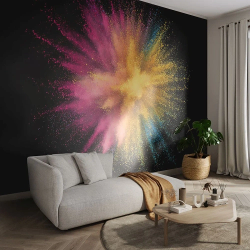 Fototapeta Standard Eco - Eksplozja kolorów na czarnym tle - 100x70cm - Narodziny barw - Nowoczesna dekoracja ścienna do salonu i sypialni ARTTOR