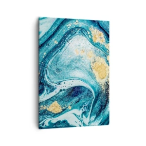 Obraz na płótnie - Abstrakcyjny wzór w odcieniach błękitu i złota - 50x70cm - Błekitny wir - Nowoczesna dekoracja ścienna do salonu, kuchni i sypialni ARTTOR