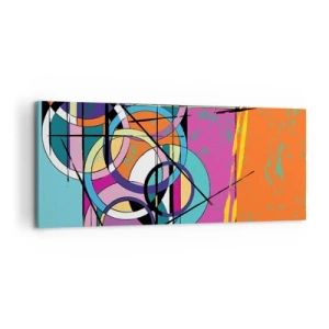 Obraz na płótnie - Kolorowa abstrakcja z geometrycznymi okręgami - 120x50cm - Koło za kołem - Nowoczesna dekoracja ścienna do salonu i sypialni ARTTOR