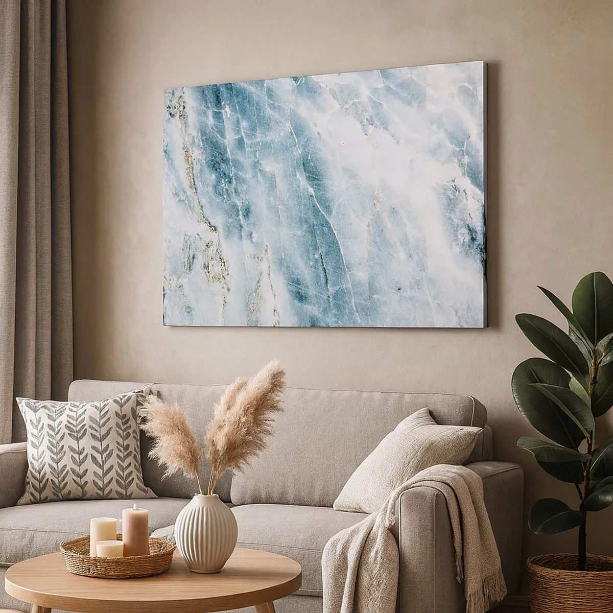 Obraz na płótnie - Tekstura marmuru w odcieniach niebieskiego i białego - 70x50cm - Lodowy świat - Nowoczesna dekoracja ścienna do salonu i sypialni ARTTOR