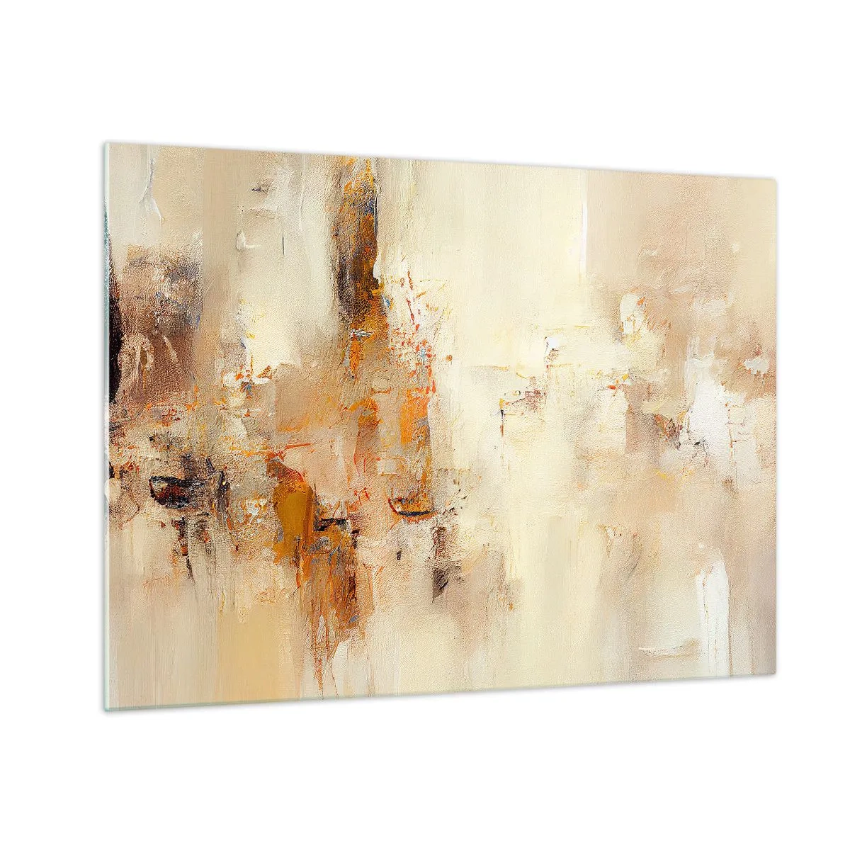 Obraz na szkle - Abstrakcja w odcieniach bursztynu, beżu i brązu - 70x50cm - Dusza bursztynu - Nowoczesna dekoracja ścienna do salonu i sypialni ARTTOR