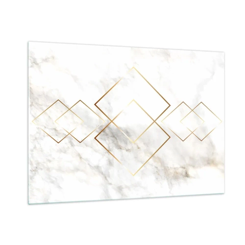 Obraz na szkle - Geometryczne złote romby na tle białego marmuru - 100x70cm - Widok na nieskończoność - Nowoczesna dekoracja ścienna do salonu, kuchni i sypialni ARTTOR