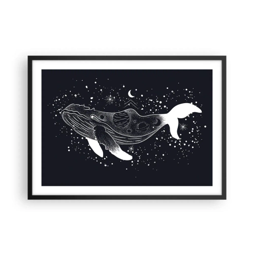 Plakat w czarnej ramie - Graficzna ilustracja wieloryba w kosmicznym stylu - 70x50cm - W oceanie wszechświata - Nowoczesna dekoracja ścienna do salonu i sypialni ARTTOR