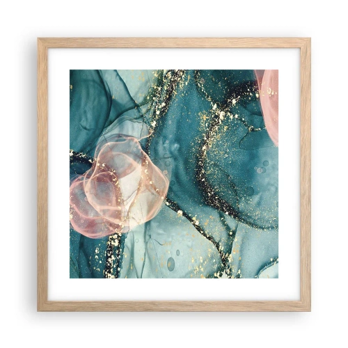 Plakat w ramie jasny dąb - Jedwabny błękit, tiulowy róż - 40x40 cm