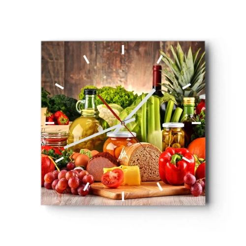 Zegar ścienny - Kolorowe owoce, warzywa i produkty spożywcze - 30x30cm - Wędzone, pieczone, marynowane - Nowoczesna dekoracja ścienna do salonu i sypialni ARTTOR