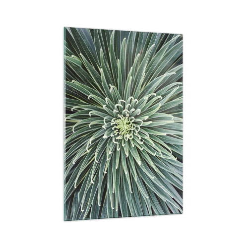 Obraz na szkle - Symetryczny układ zielonych liści przypominający gwiazdę - 70x100cm - Narodziny gwiazdy - Nowoczesna dekoracja ścienna do salonu i sypialni ARTTOR